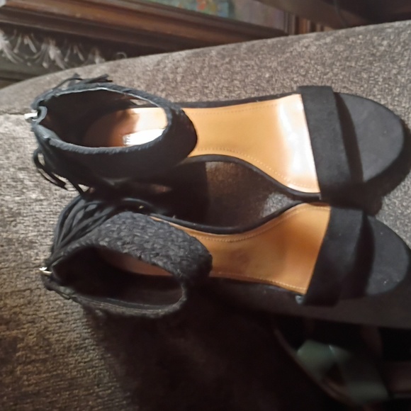 BCBGeneration Calizi Black Lux Suede Block Heel Ankle Cuff Fringe Sandal New 7 - Picture 7 of 12